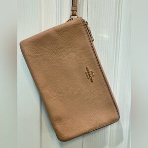 Coach Double Zip Leather Wristlet with Gold Accents
